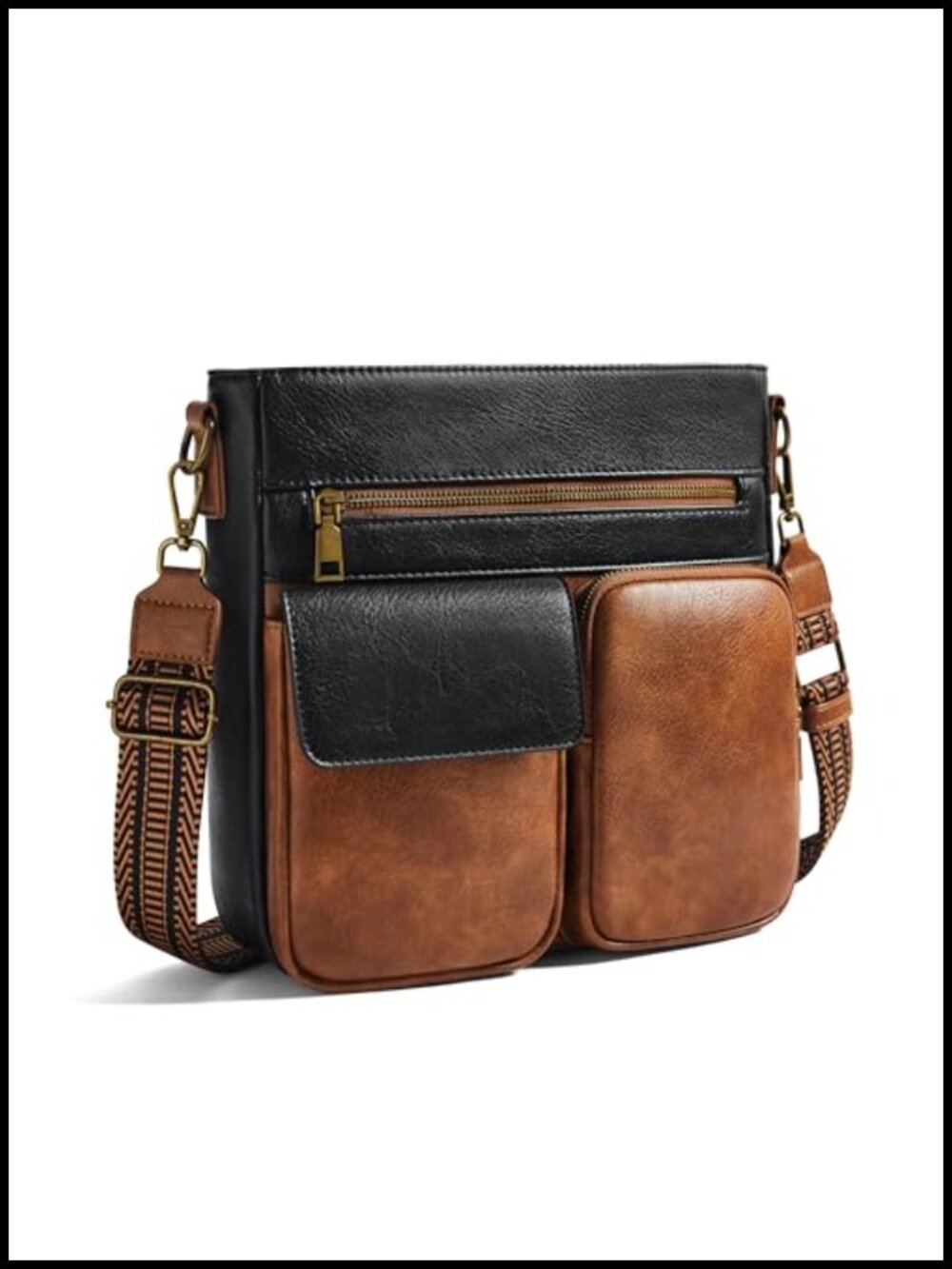 Vegan Leather Crossbody Purse Multi Pocket Adjustable Strap Handbag